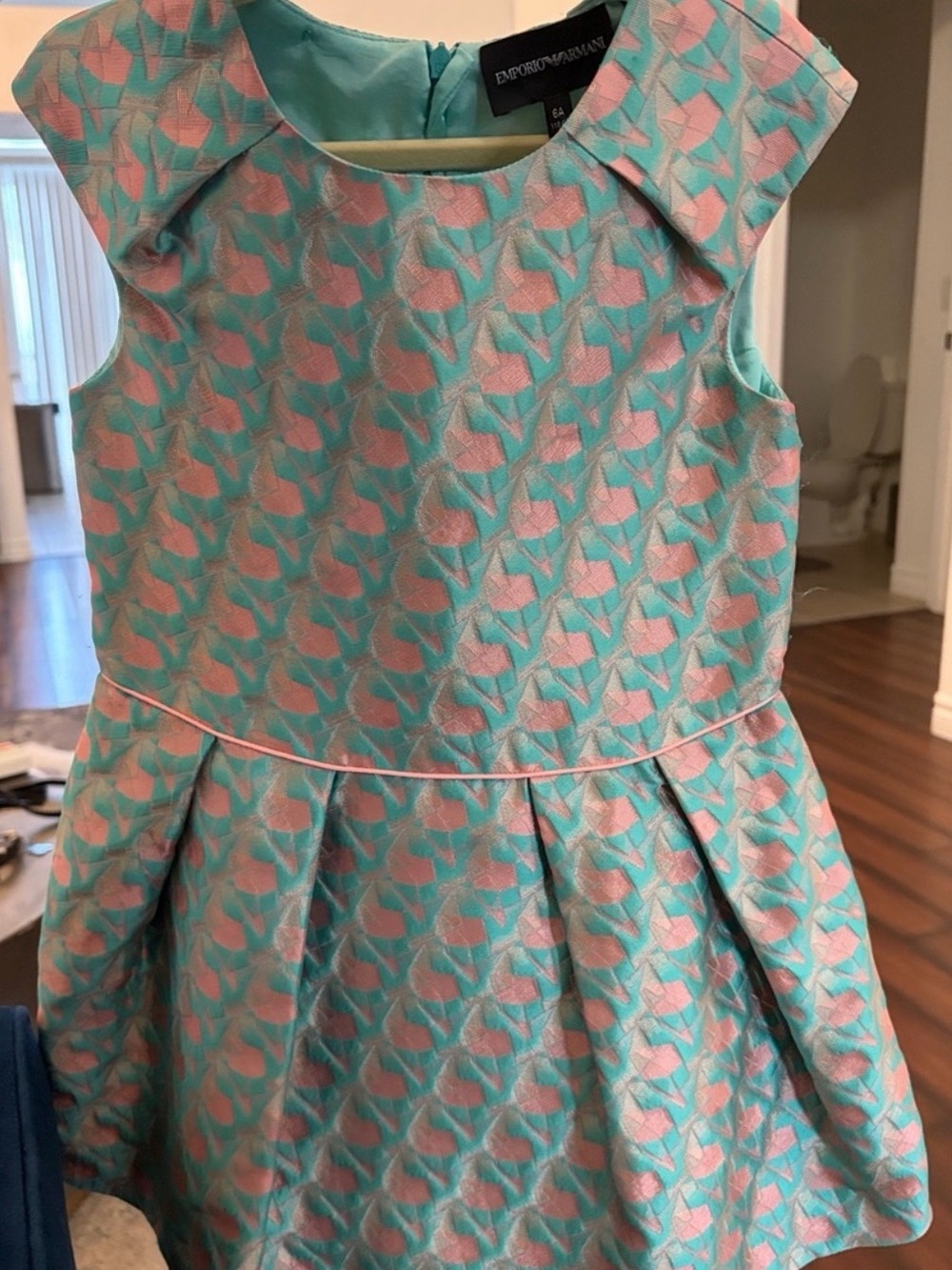 Armani Aqua & Pink Textured Fit-and-Flare Girls Dress